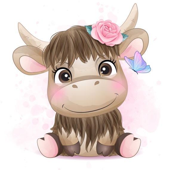 Cute Buffalo Clipart With Watercolor Illustration - Etsy