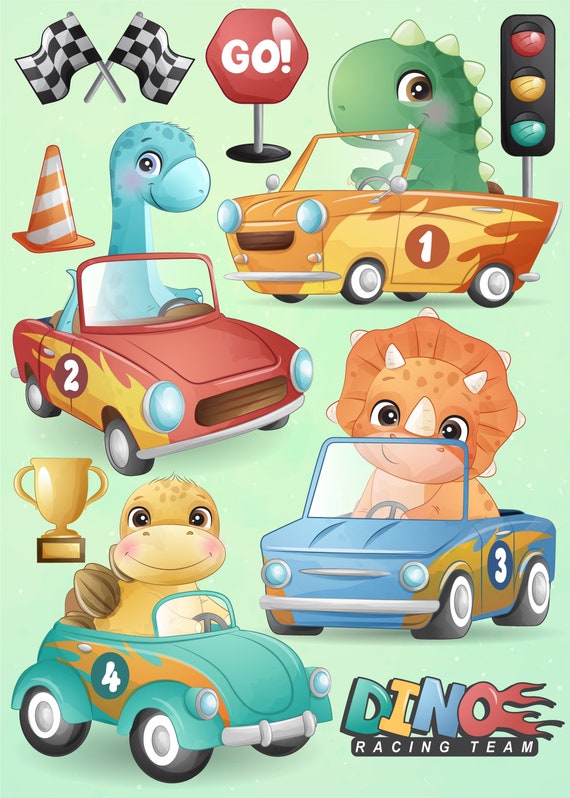 Cute Dinosaur Racing Team Digital Clipart Collection. - Etsy