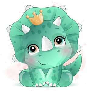 水彩イラストのかわいい恐竜のクリップアート