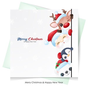 Babbo Natale carino e amici per allegri biglietti di auguri di Natale clipart