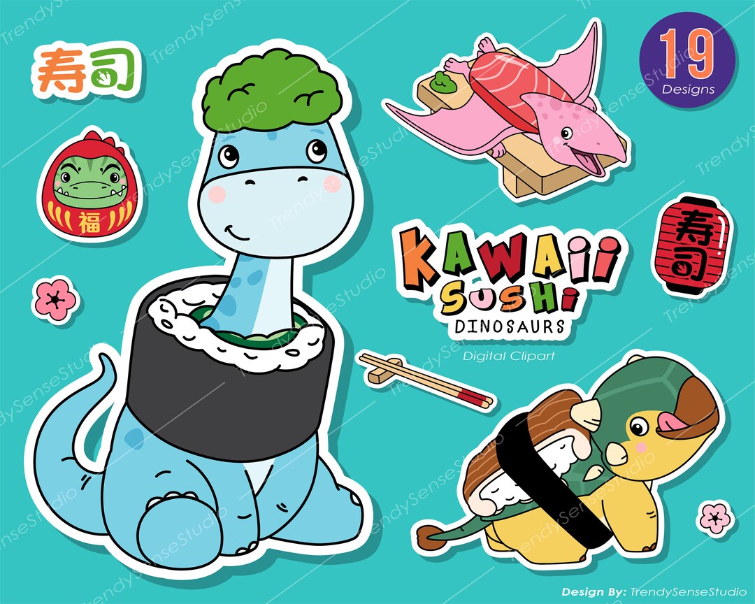Doodle Dinosaurs Kawaii Sushi Collection Digital Clipart Etsy