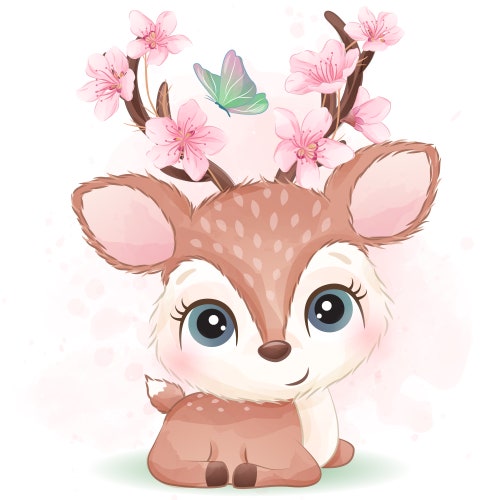 Cute Little Deer Clipart With Watercolor Illustration - Etsy Cute Little Deer Clipart With Watercolor Illustration - Etsy