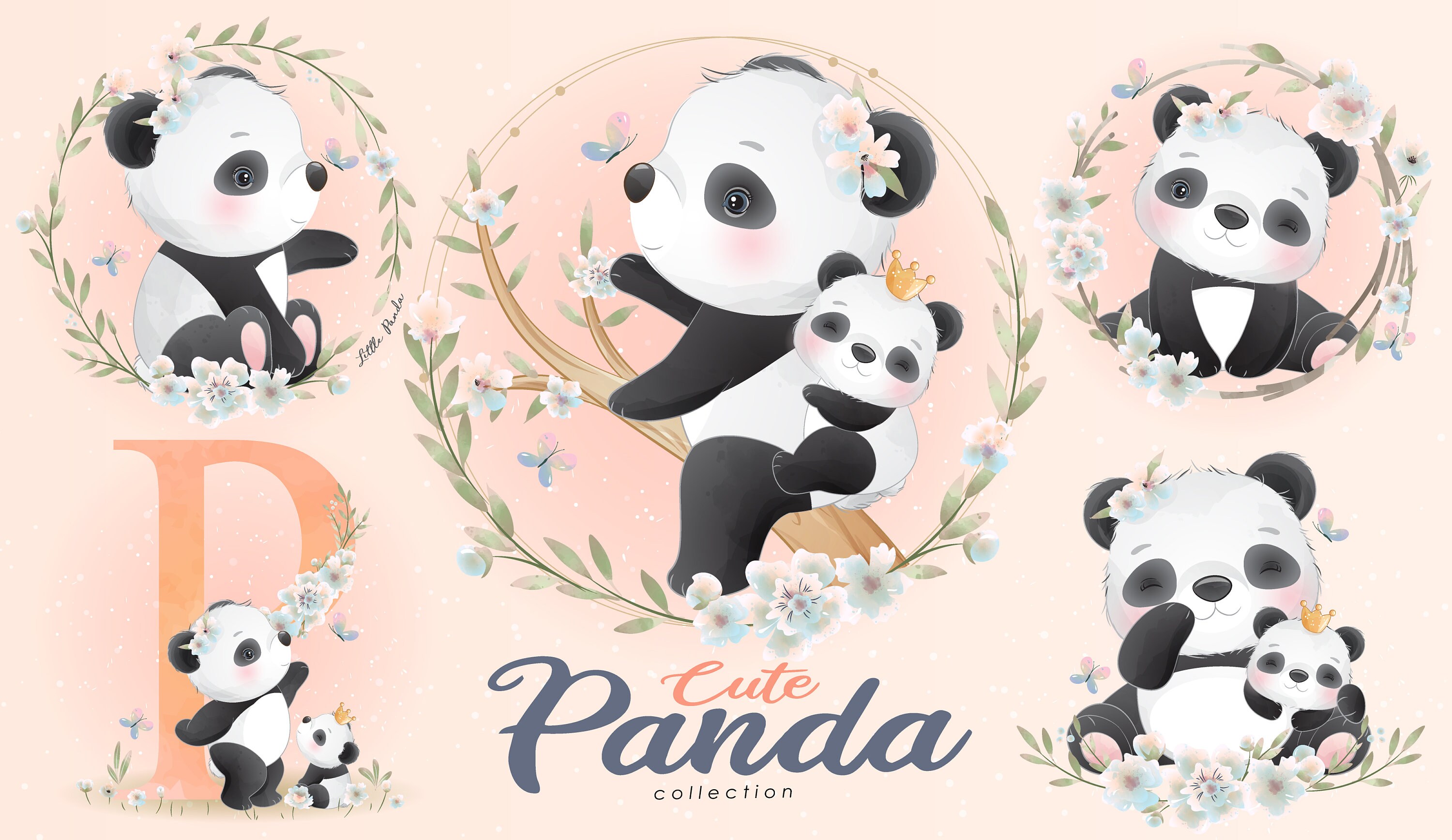 Cute Panda Clipart Set With Watercolor Illustration - Etsy