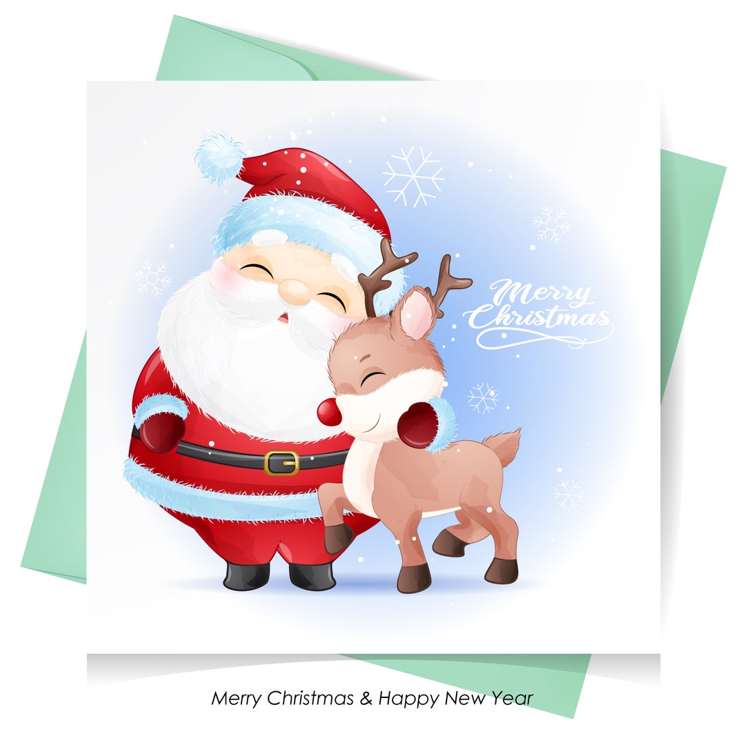 Cute Santa Claus for Merry Christmas Greeting Card Clipart - Etsy