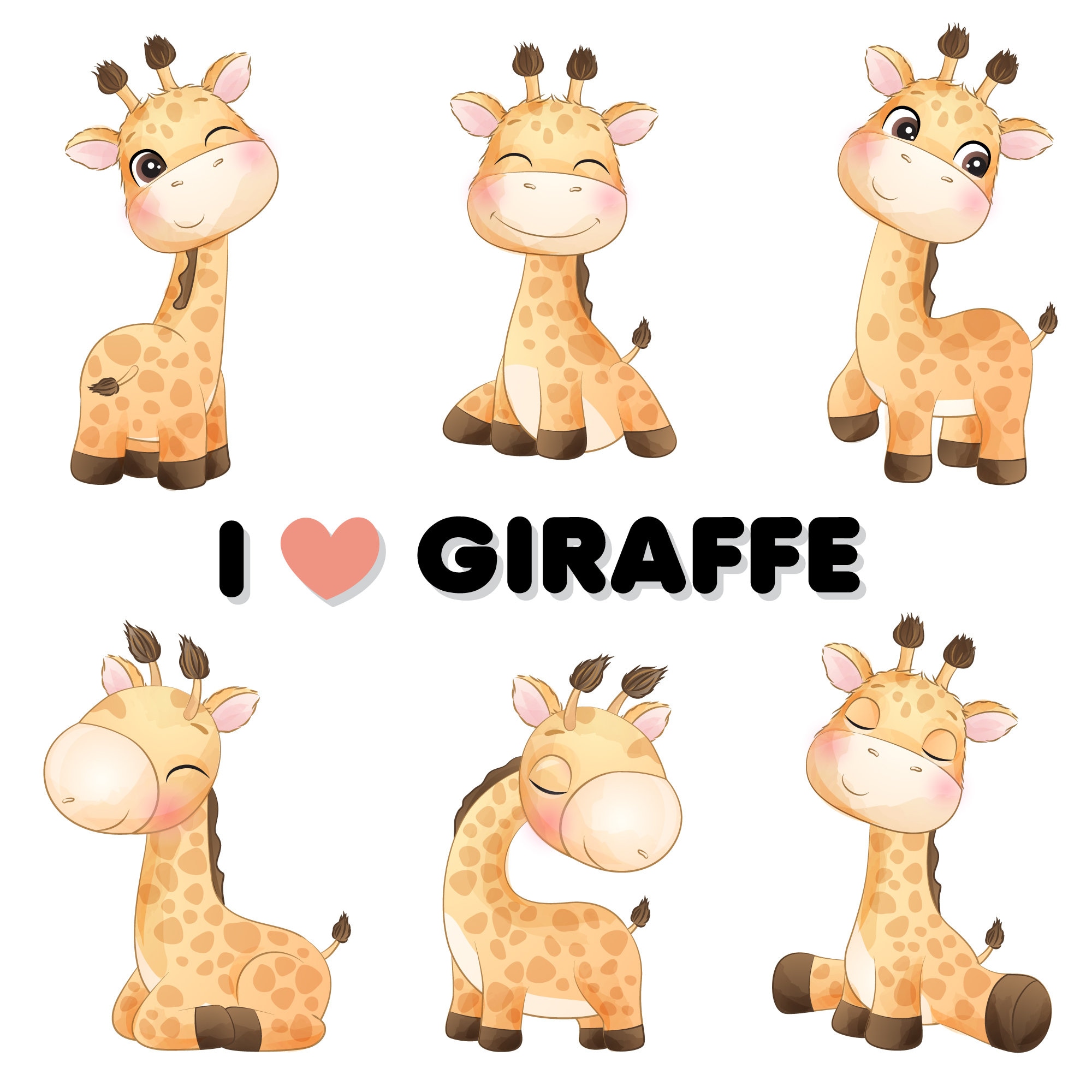Süße Doodle Giraffe posen Clipart mit Aquarell-Illustration - Etsy Schweiz