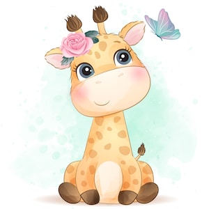 Cute little giraffe clipart with watercolor illustration