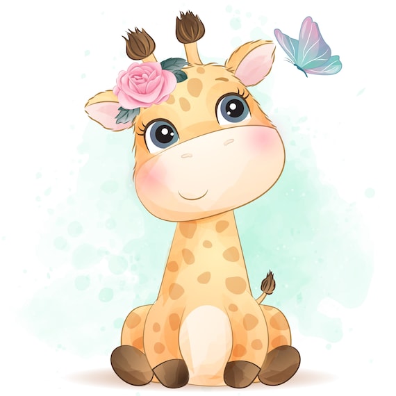 Mignon petit clipart de girafe avec illustration à laquarelle -  France