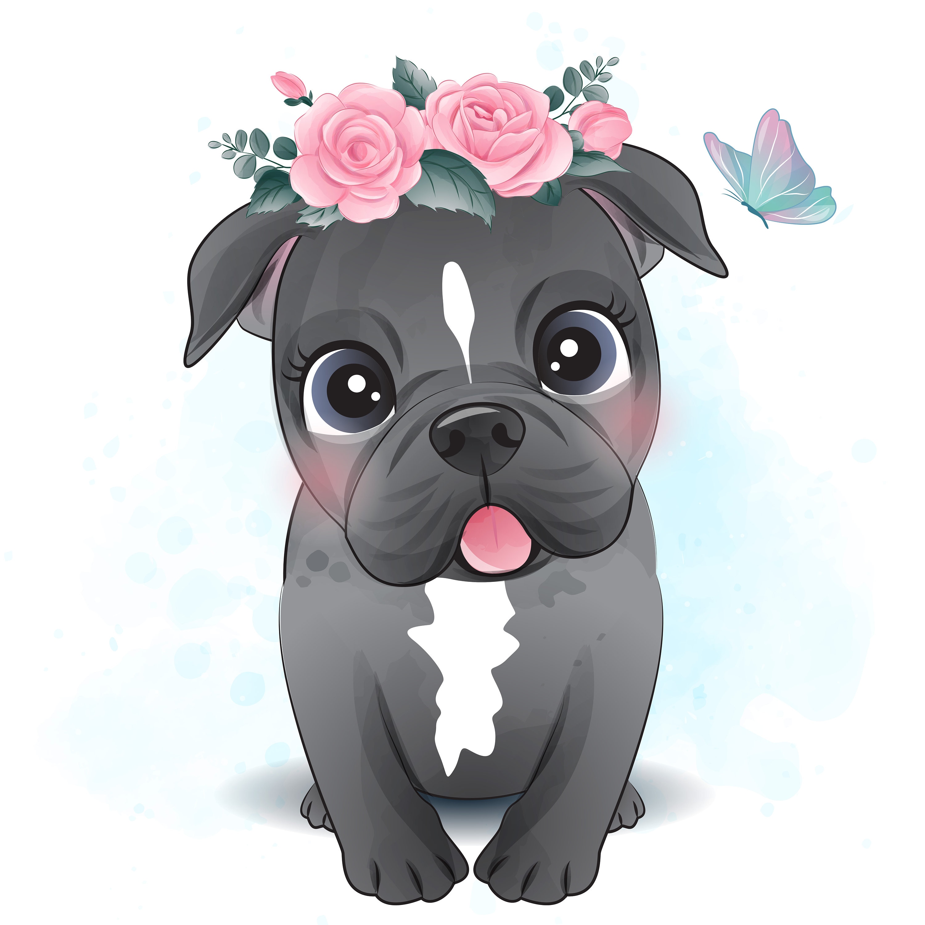 Cute pitbull clipart with watercolor illustration