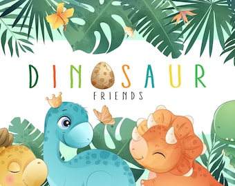 Cute dinosaur clipart set with watercolor illustration