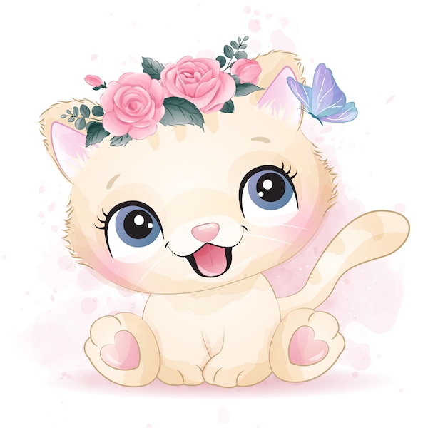 Cute kitty clipart with watercolor illustration