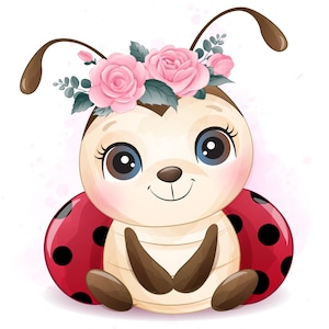 Clipart di coccinella carina con illustrazione ad acquerello