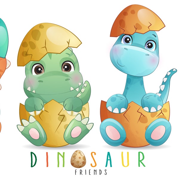 Cute dinosaur friends digital clipart set