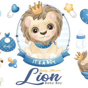 Cute doodle lion baby shower digital clipart collection