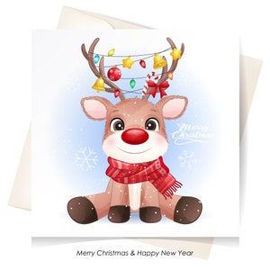 Rennes mignons pour clipart joyeux de carte de vœux de Noël