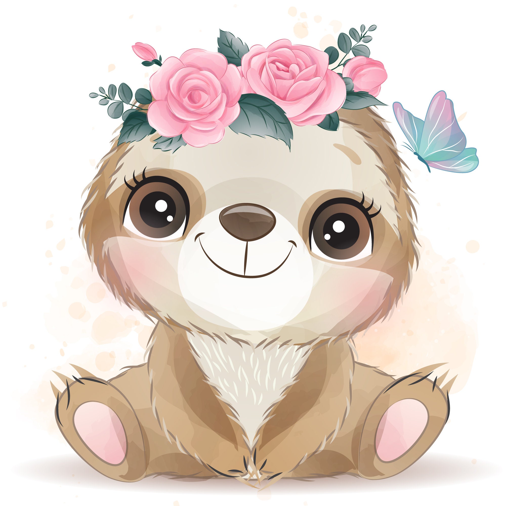 Cute sloth clipart with watercolor illustration