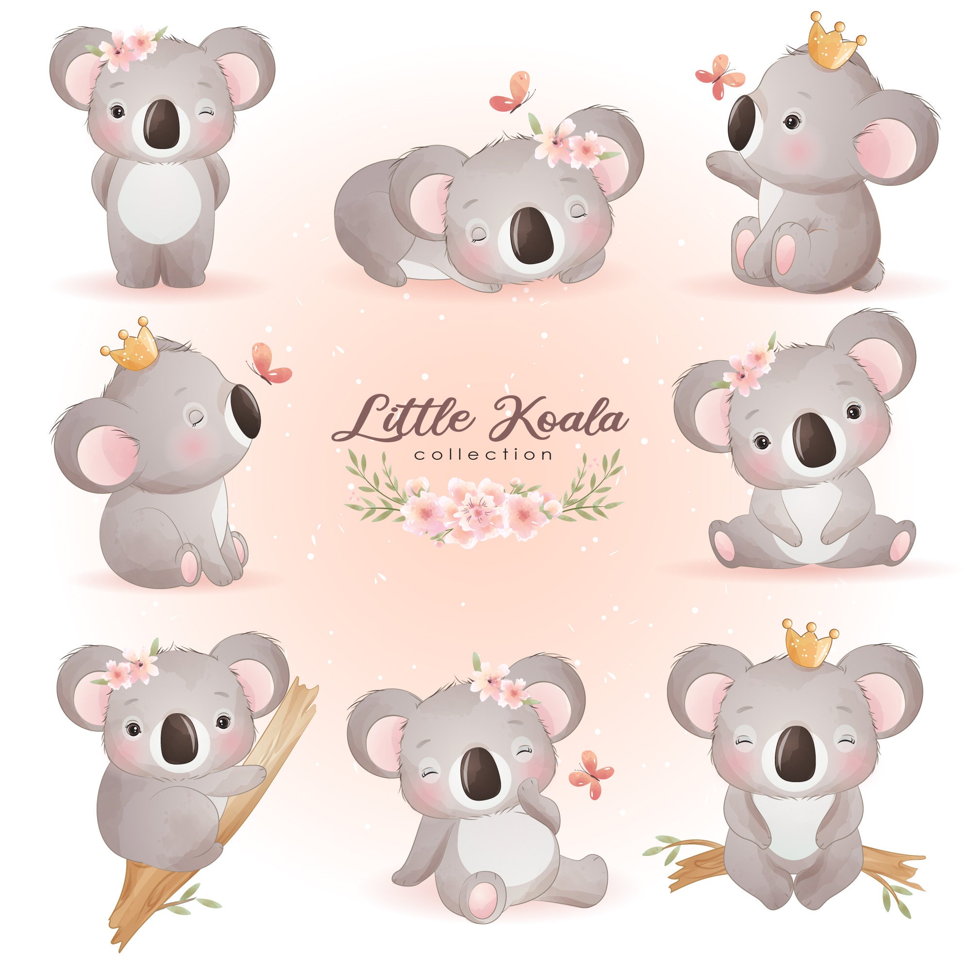 Cute Little koala poses clipart with watercolor illustration Etsy 日本