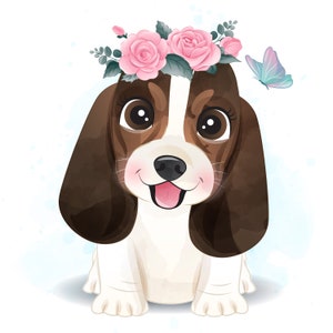 Cute dog clipart with watercolor illustration