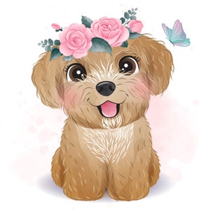 Clipart de poodle fofo com ilustração aquarela