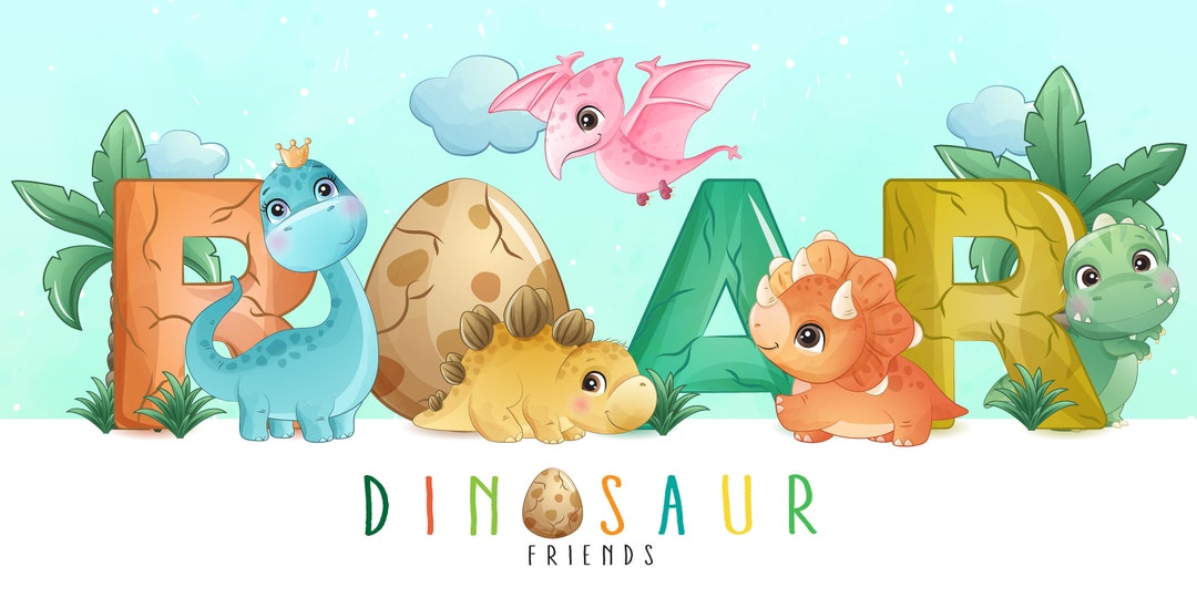 Cute Dinosaur Clipart Set With Watercolor Illustration - Etsy