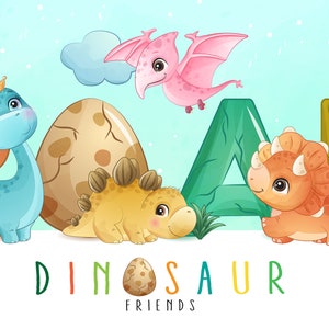 Süße Dinosaurier Clipart Set mit Aquarell-Illustration