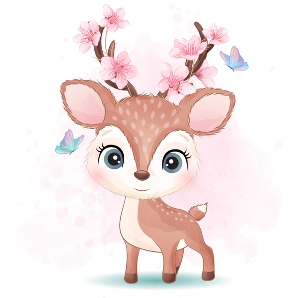 Süße kleine Hirsch Ballerina Clipart mit Aquarell Illustration