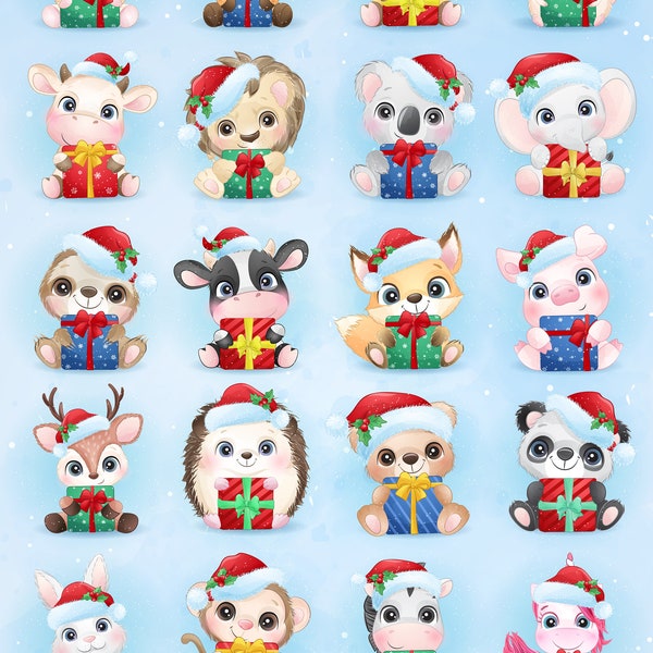 Cute animals for merry christmas clipart set