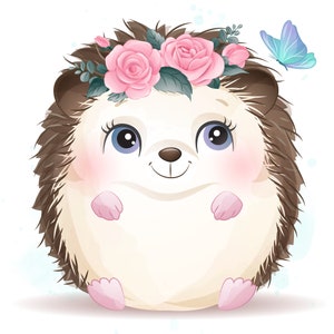 Clipart de hérisson mignon avec illustration à l’aquarelle
