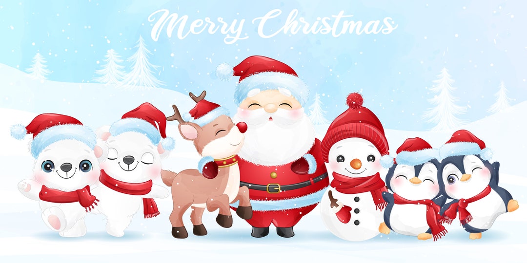 Cute Santa Claus for Merry Christmas Clipart With Watercolor