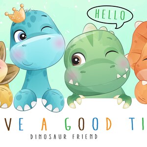 Süße Dinosaurier-Freunde Clipart mit Aquarell-Illustration
