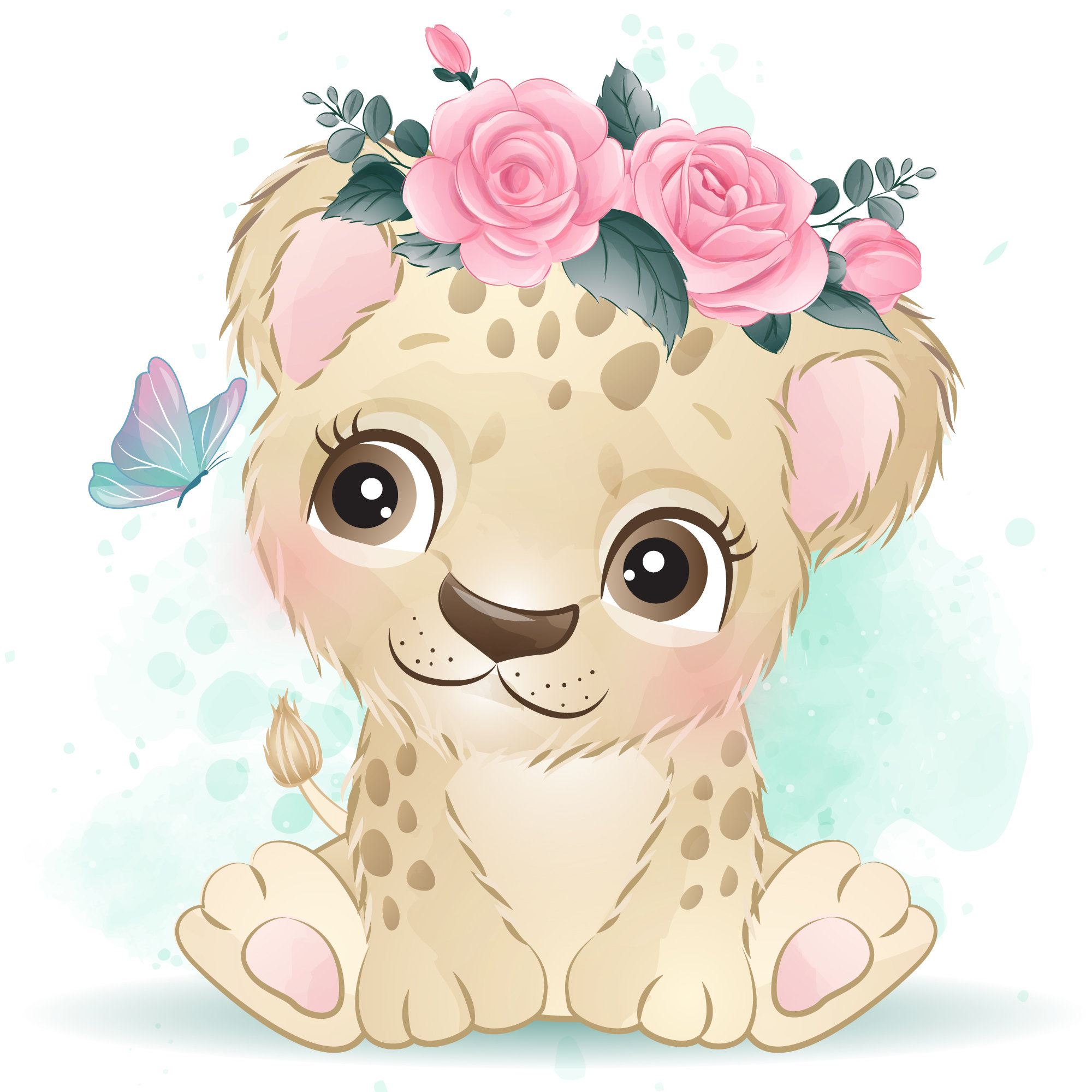 Cute leopard clipart with watercolor illustration