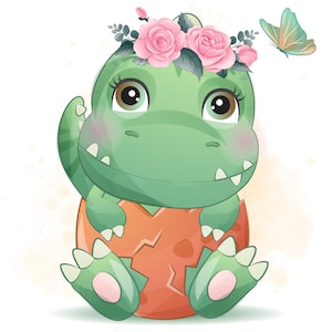 Niedlicher Dinosaurier mit Aquarell-Illustration