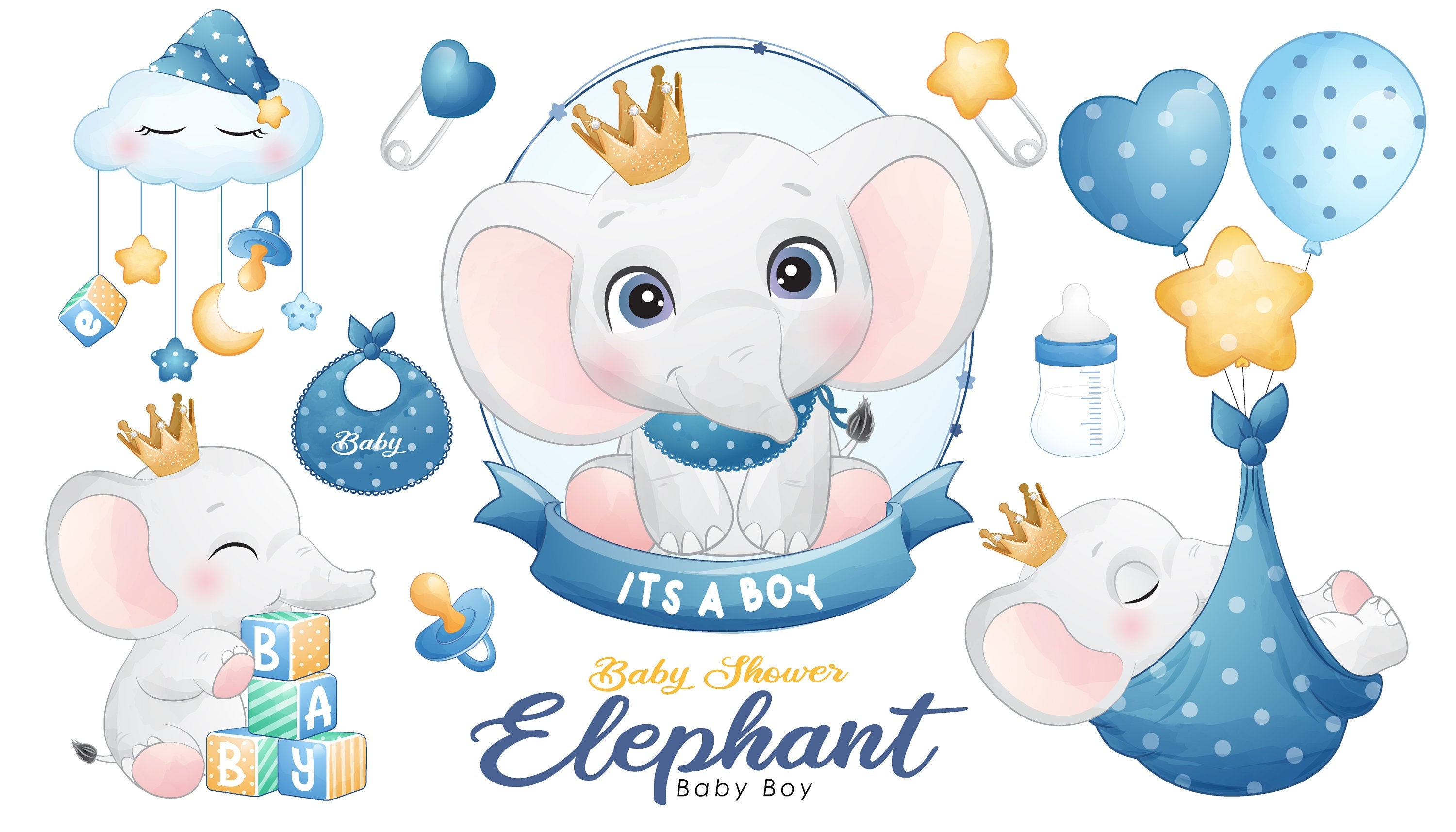 Lindo Bebé Elefante Baby Shower Conjunto De Clipartes Etsy España