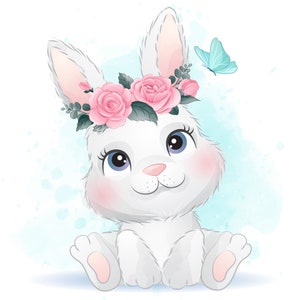 Cute little bunny clipart with watercolor illustration