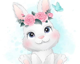 Cute little bunny clipart with watercolor illustration