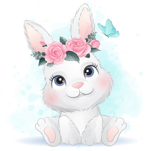 Mignon petit clipart de lapin avec illustration à l’aquarelle