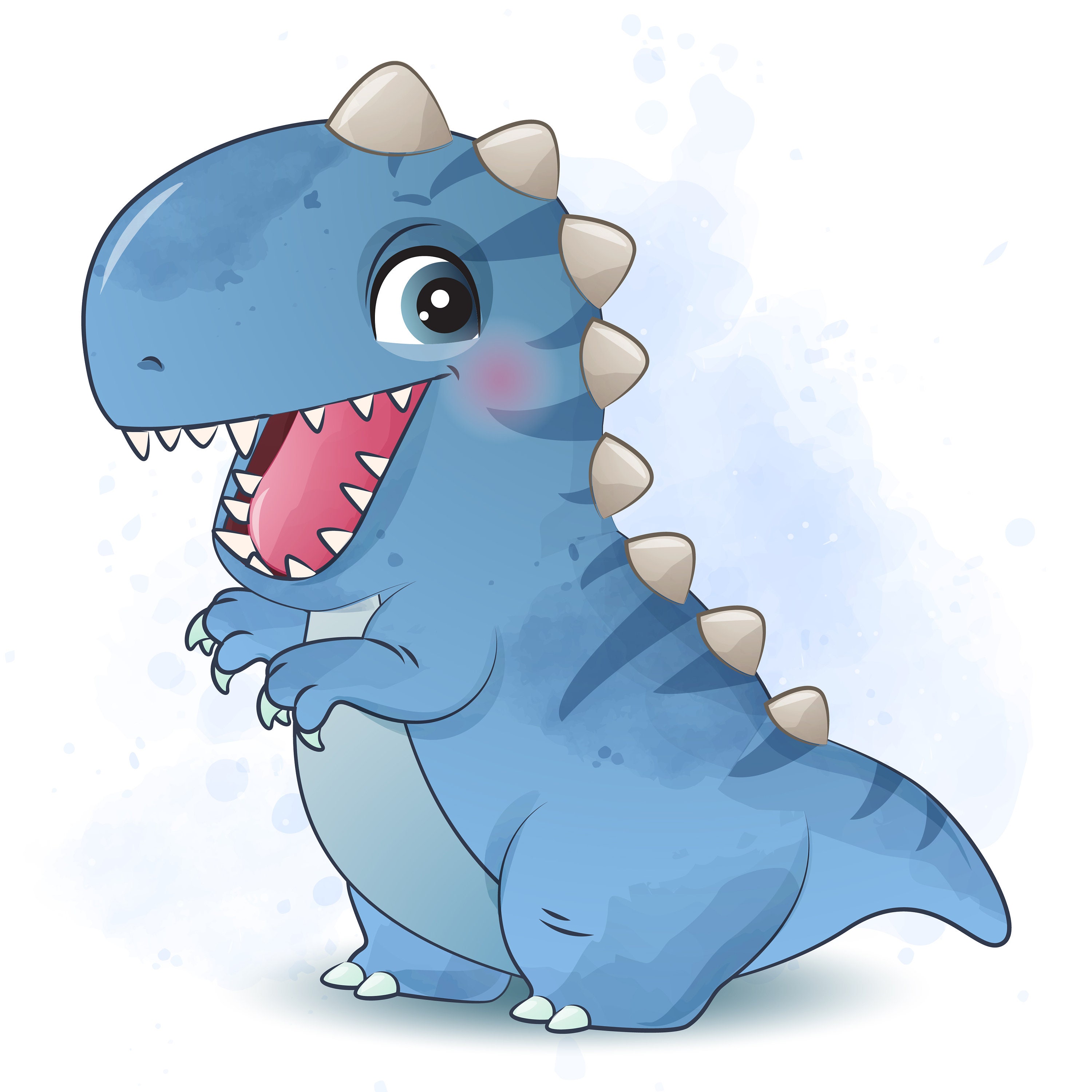 Cute dinosaur TREX Roar clipart with watercolor illustration. Digital