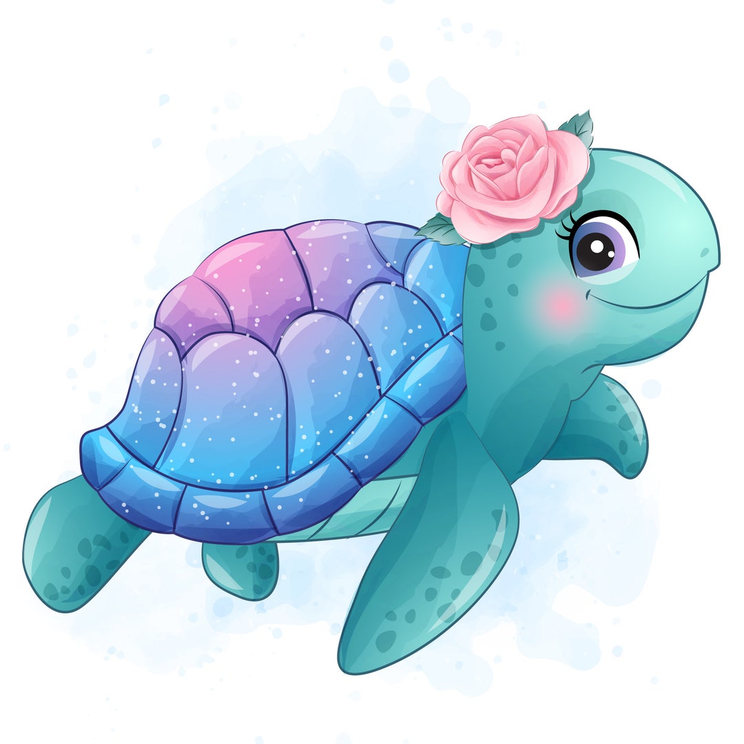 Cute Sea Turtle Clipart With Watercolor Illustration