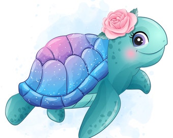 Cute Sea Turtle Clipart With Watercolor Illustration - Etsy Cute Sea Turtle Clipart With Watercolor Illustration - Etsy
