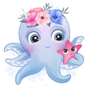 Niedliche Oktopus Clipart mit Aquarell Illustration
