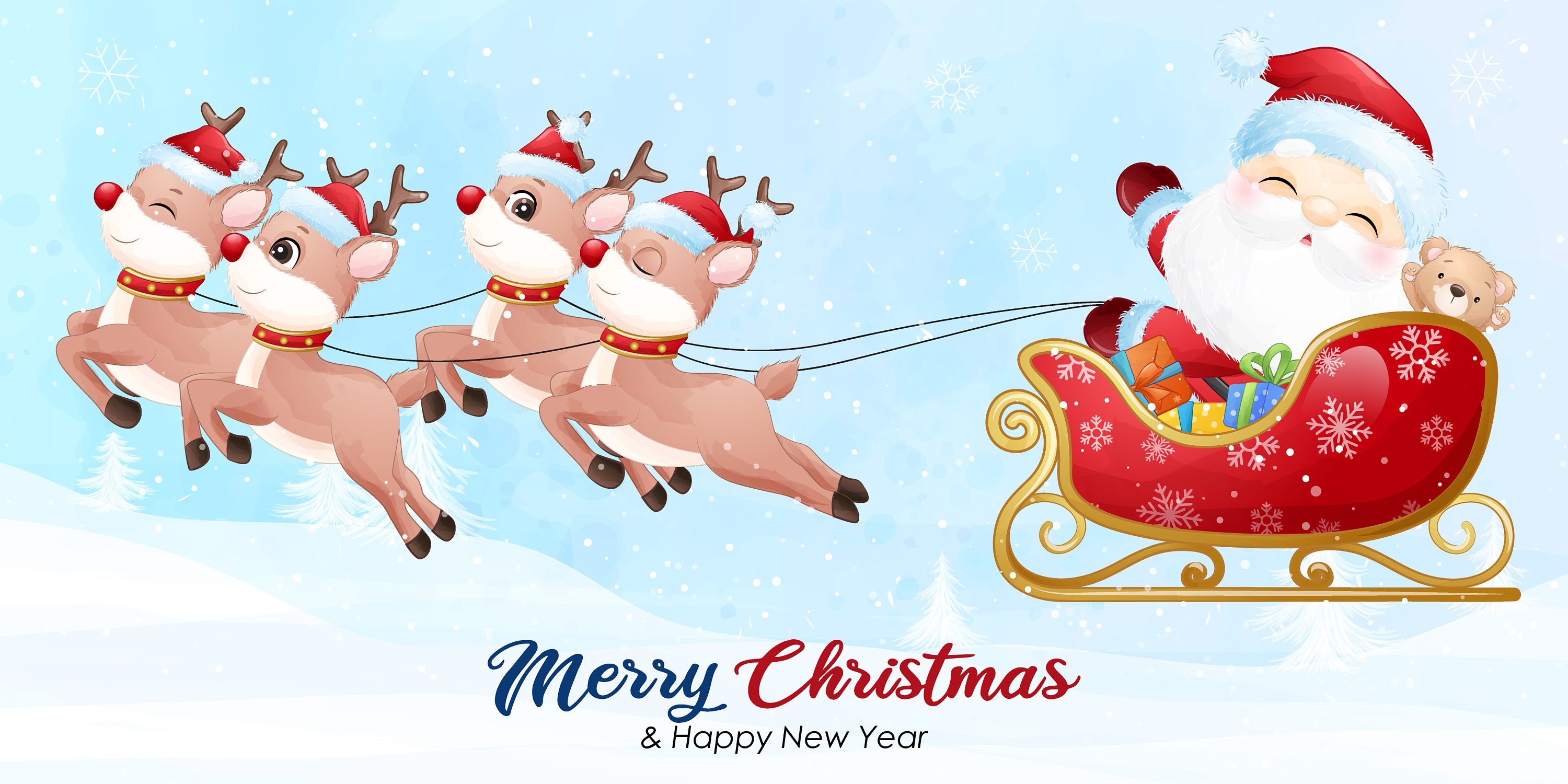 Cute santa claus for merry christmas clipart with watercolor illustration