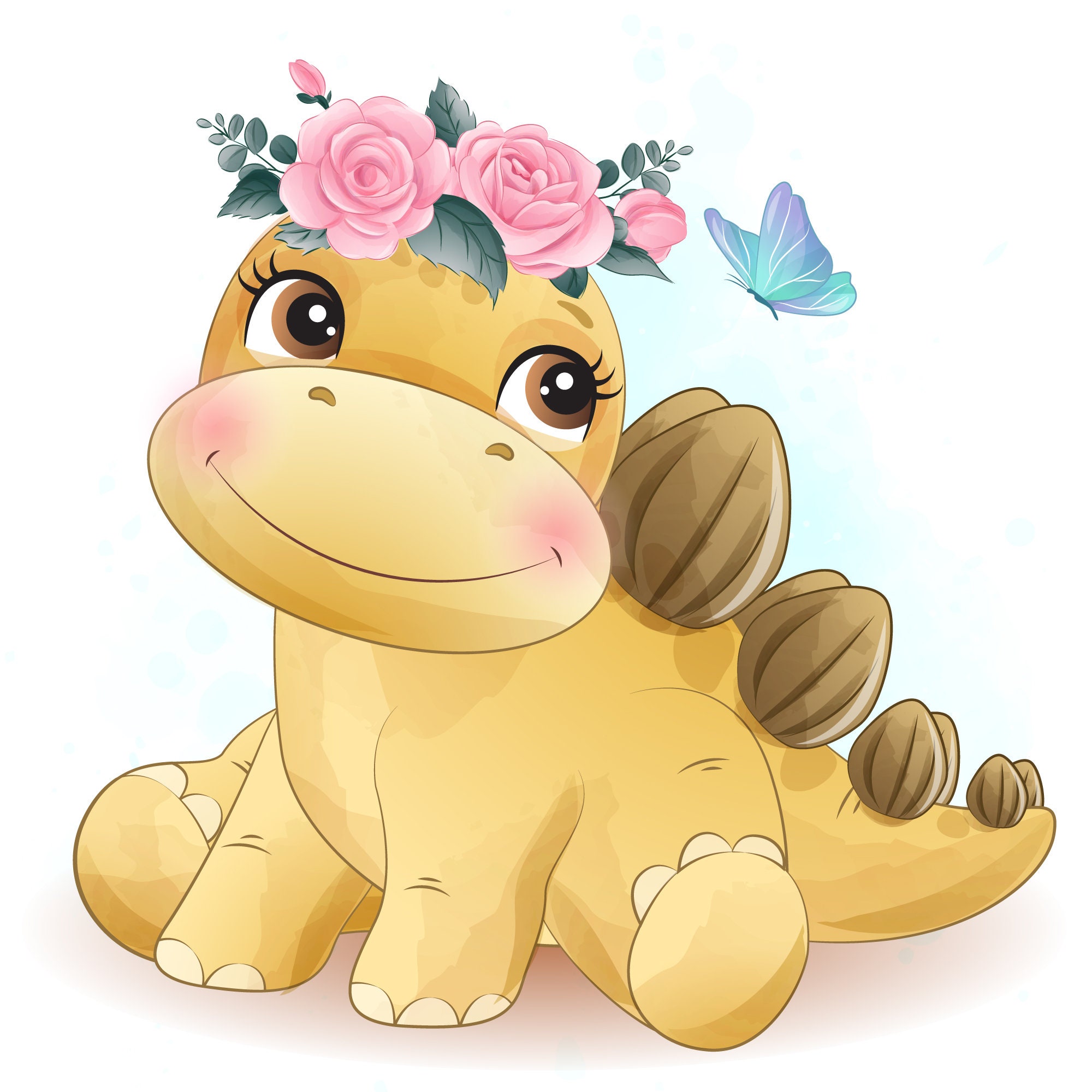 Cute Dinosaur Clipart With Watercolor Illustration