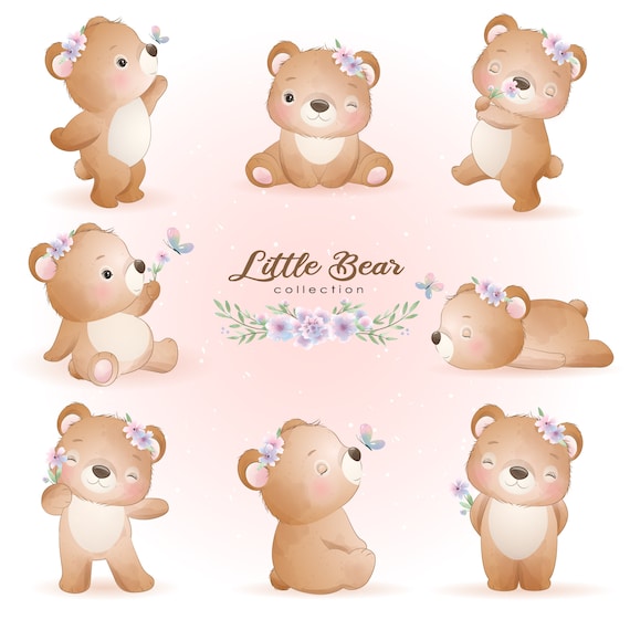 Cute Little Bear Poses Clipart With Watercolor Illustration - Etsy Cute Little Bear Poses Clipart With Watercolor Illustration - Etsy
