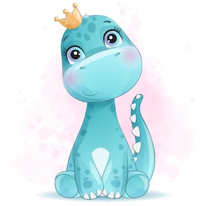 Cute dinosaur clipart with watercolor illustration