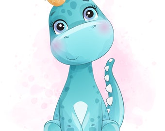 Cute dinosaur clipart with watercolor illustration