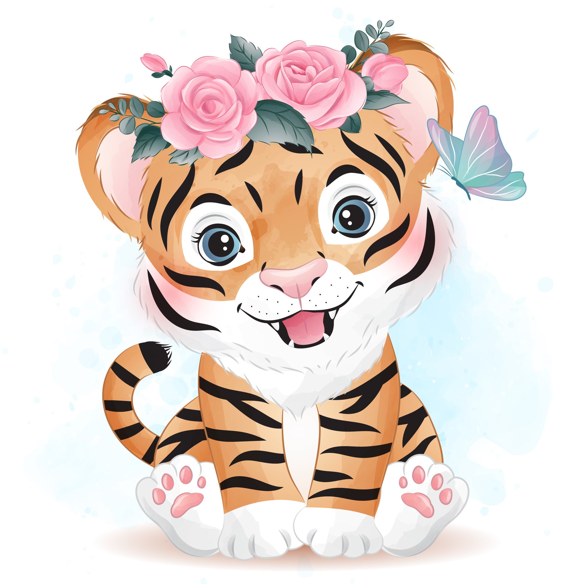 Cute Tiger Clipart With Watercolor Illustration - Etsy Cute Tiger Clipart With Watercolor Illustration - Etsy