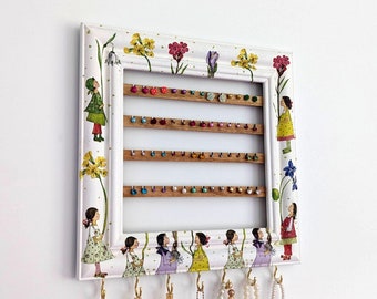 Girl's Wall Hanging Jewelry Display/Framed Jewelry Organizer/Hanging Earring Holder/Baby Girl Jewelry Organizer Wall/ Baby Girl Jewelry Rack