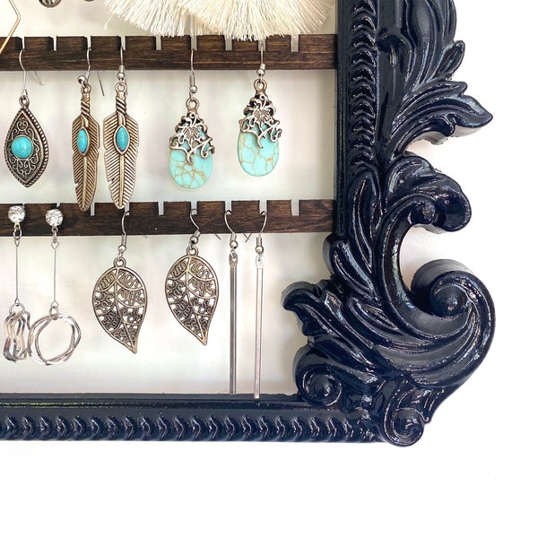 Large Black Ornate Earring Organizer, Wall Mount Jewelry Holder, Hanging Earring Rack, Earring Display, Mother's Day Gift, Gift Her,