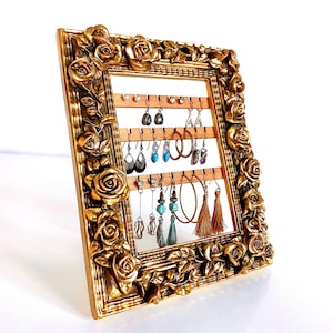 Free Standing Earring Holder, Heavy Tabletop Earring Organizer, Jewelry Organizer Stand, Earring Display, Vintage Frame Jewelry Organization
