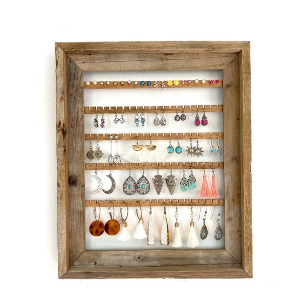 Reclaimed Barn Wood Jewelry Organizer, Custom Jewelry Display, Hanging Earring Organizer, Farmhouse Decor, Hand Cut Barnwood Frame, Gift Her