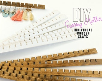 11" Wooden Earring Slats, DIY Jewelry Organizer Display Bars, Raw Stained White